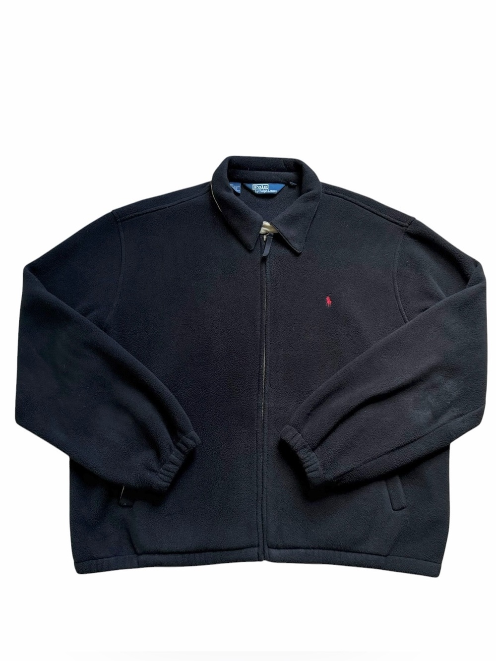 Vintage Polo Ralph Lauren Black Fleece Jacket XXL Full Zip Red Pony Logo Y2K